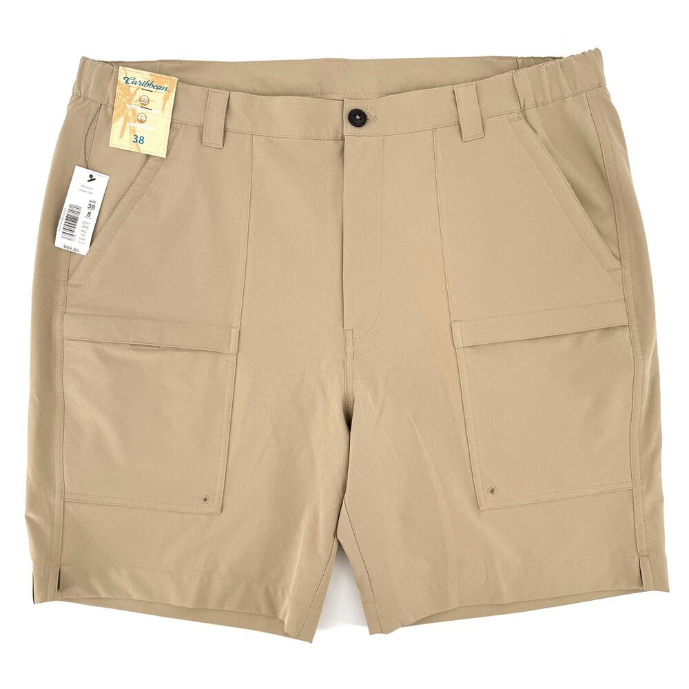 Caribbean Performance Khaki Cargo Shorts Mens Size 38 8" Inseam